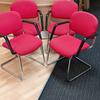 Set Of 4 Red Chrome Framed Side Chairs Holes In Fabric / Splits 