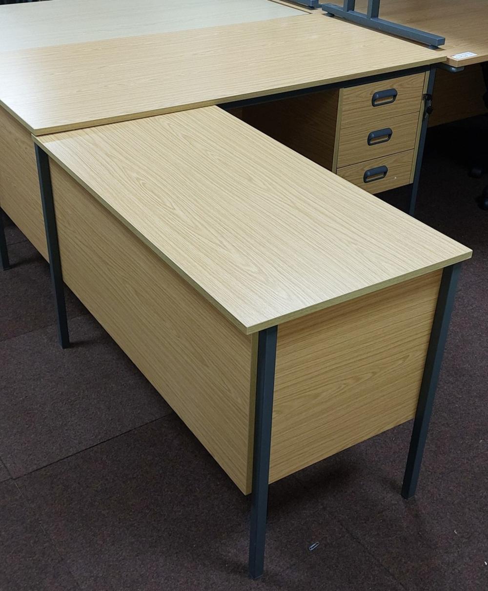 Calva Oak L-Shaped Desk with Drawer/Pullout Tray