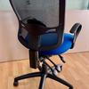 Scuba Blue Mesh Back Task Chair with Fixed Arms- Rip In Backrest