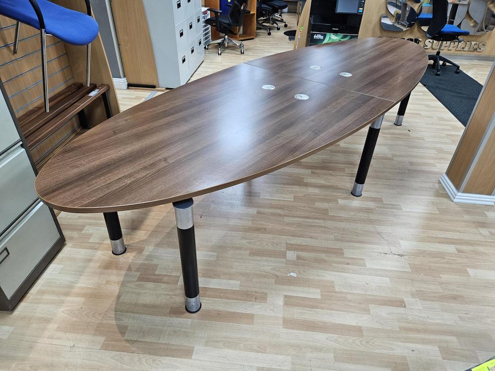 Elliptical Walnut 3600mm Boardroom Table With Cable Ports