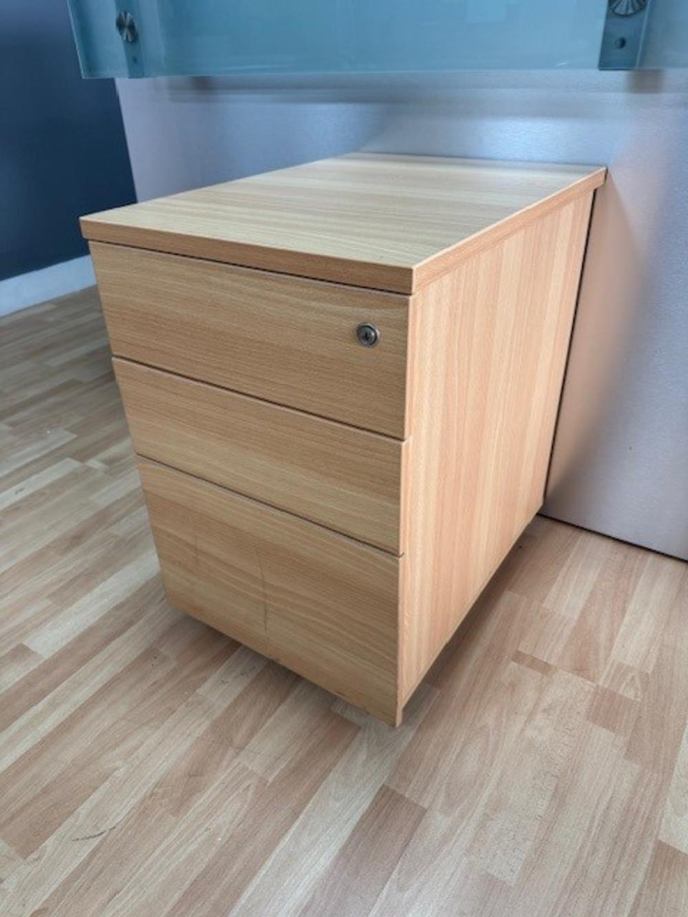 3 Drawer Mobile Under Desk Pedestal in Beech 