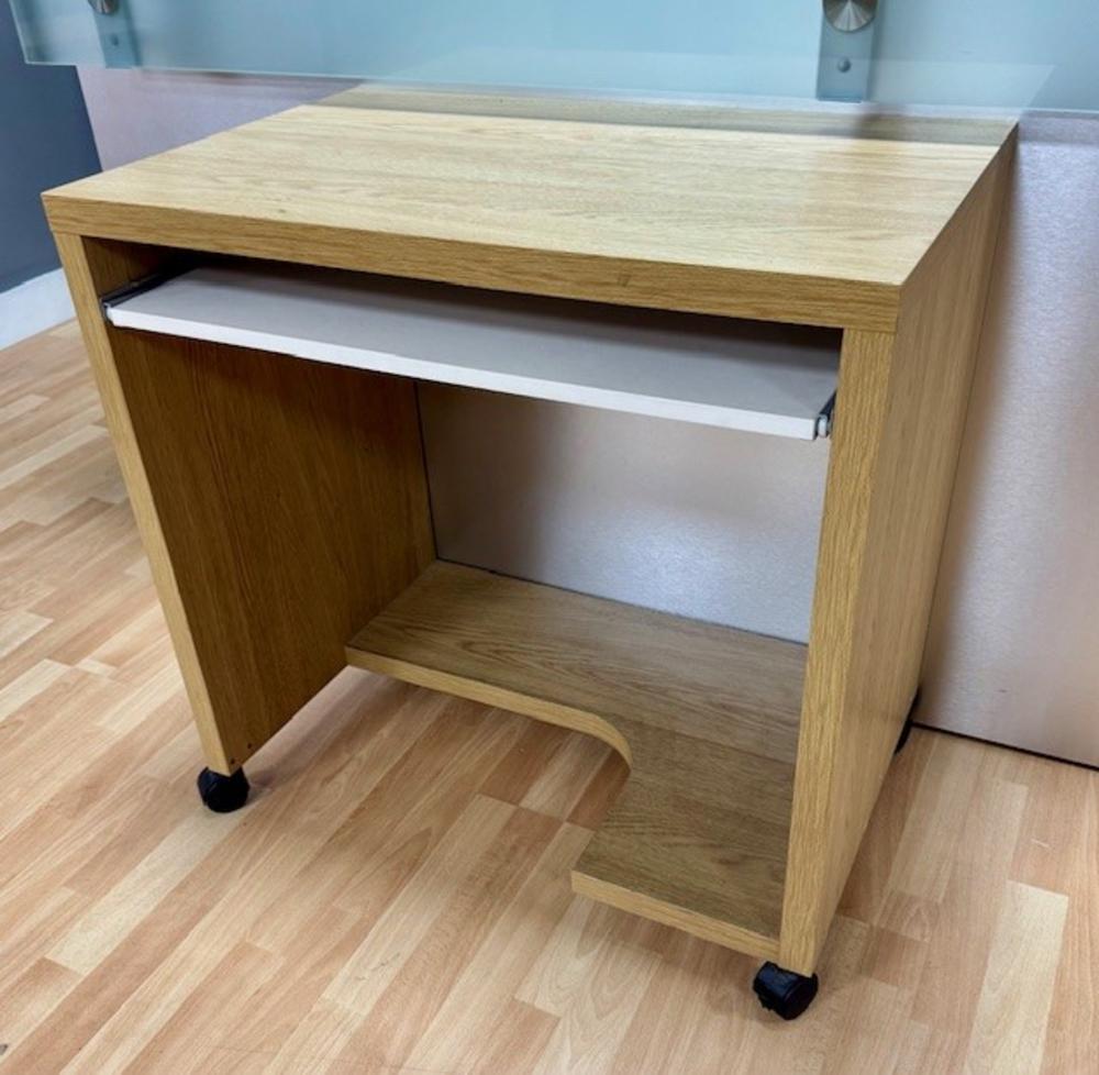 Oak Home Office Computer Desk with White Pull Out Keyboard Shelf