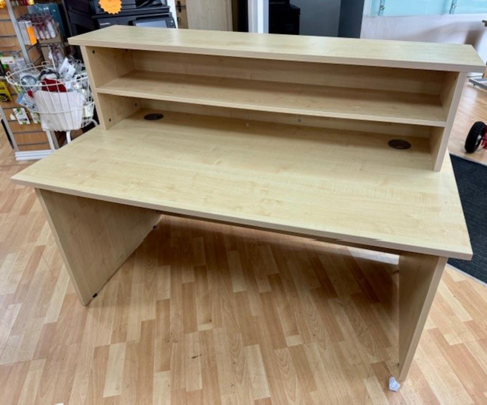 Maple Reception Counter with Decorative Front Panel & Desk Hutch