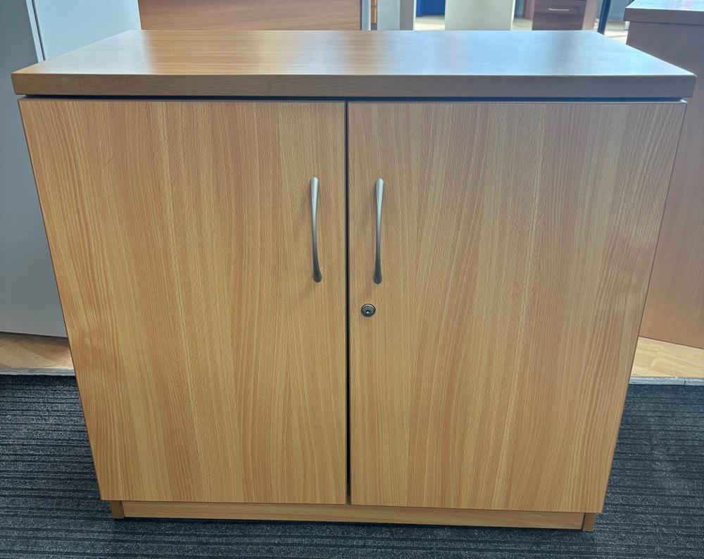 OI Beech Desk High Double Door Cupboard