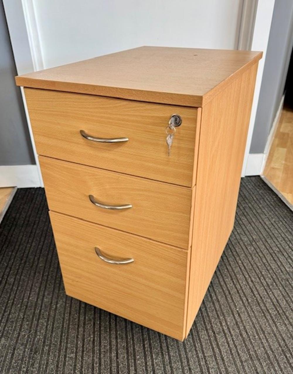 Lockable Beech Tall Under Desk Mobile Pedestal