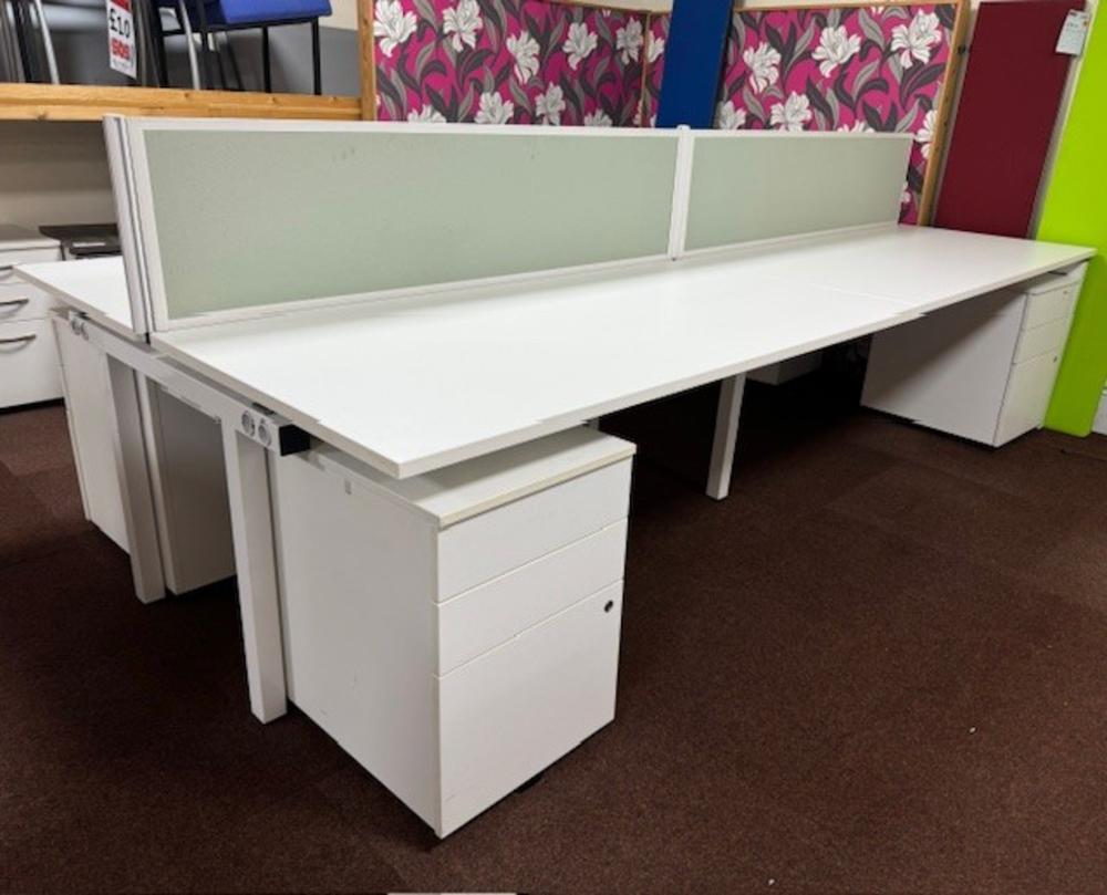 White 3200mm Four Person Beam Desk Workstation with Central Dividing Screens