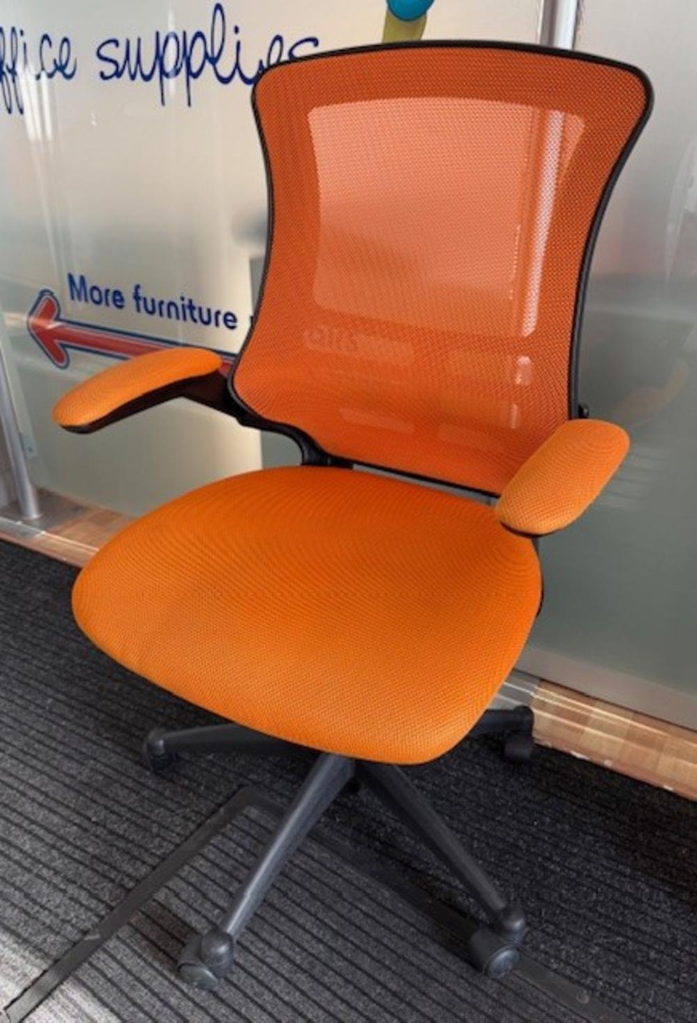 Orange Mesh Operator Chairs with Foldback Arms