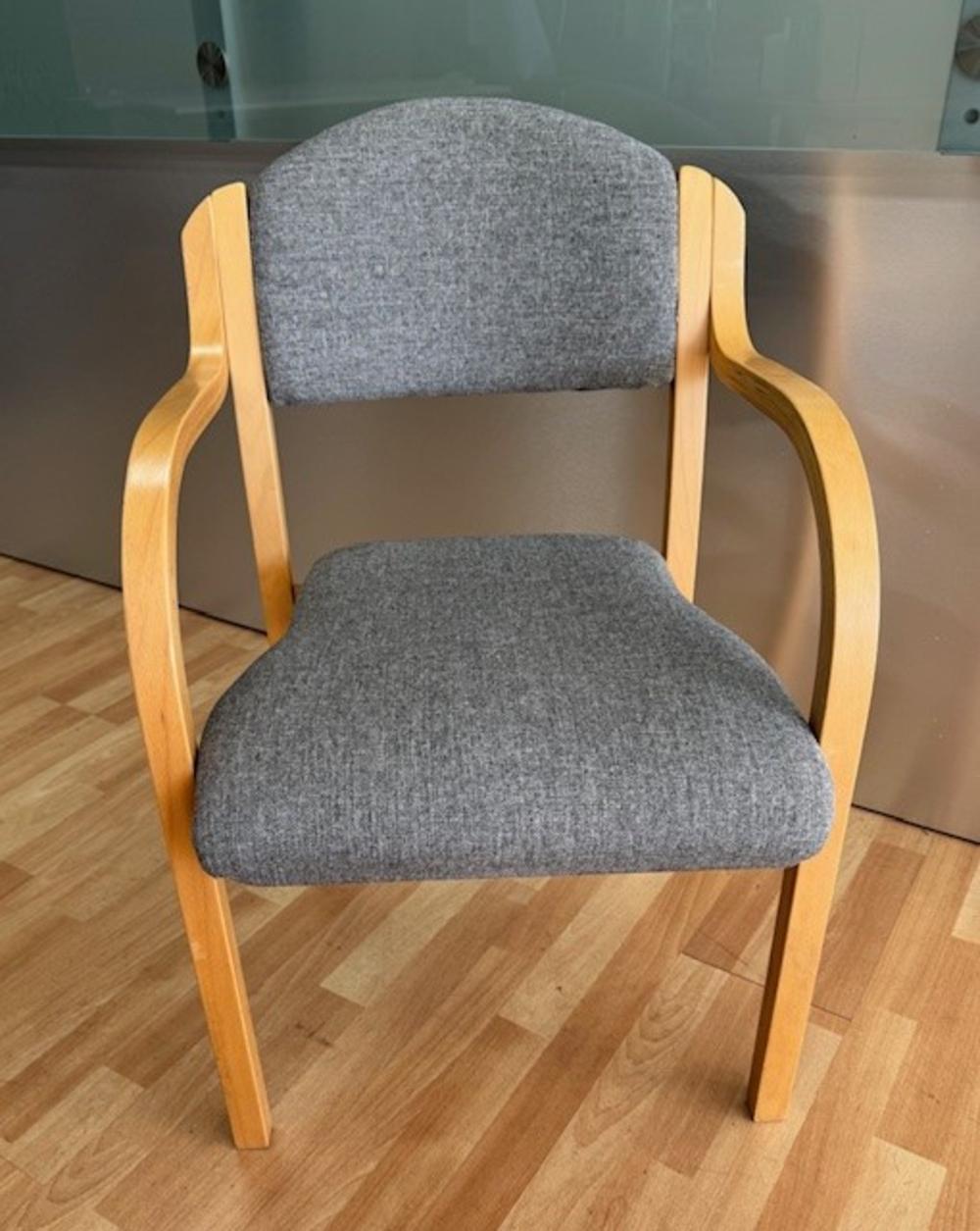 Beech Framed Stacking Arm Chair with Grey Fabric