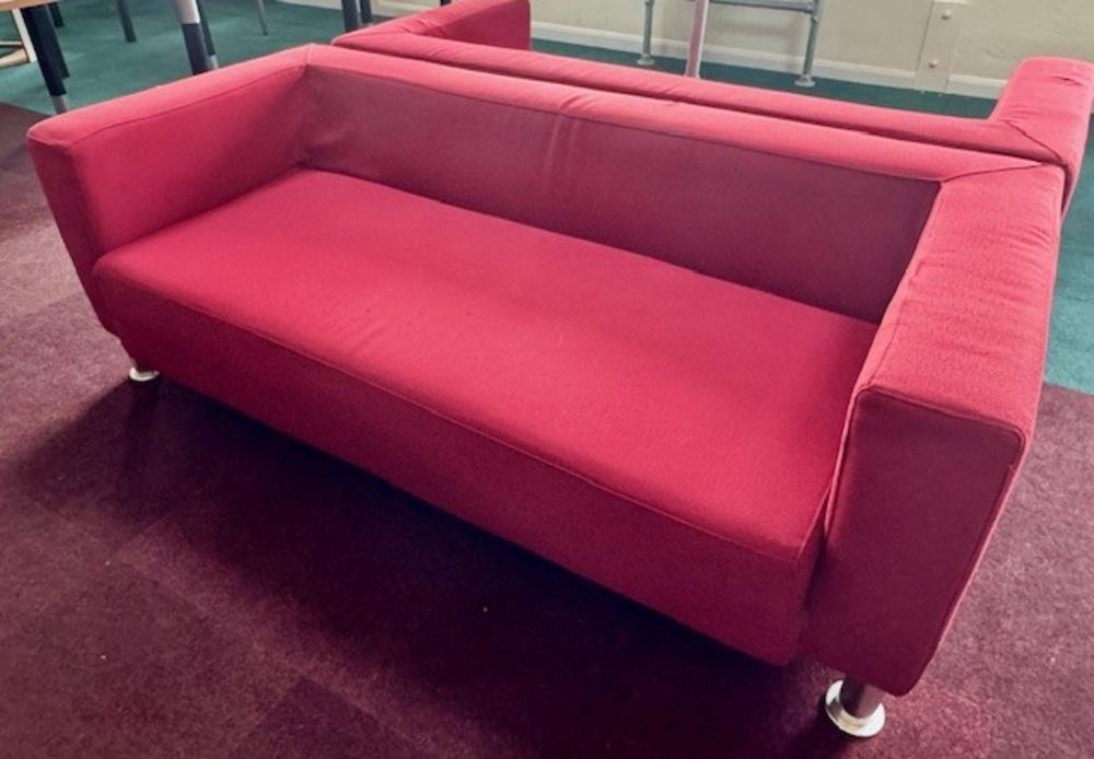 IKEA 1900mm wide Red Sofa on Chrome Feet