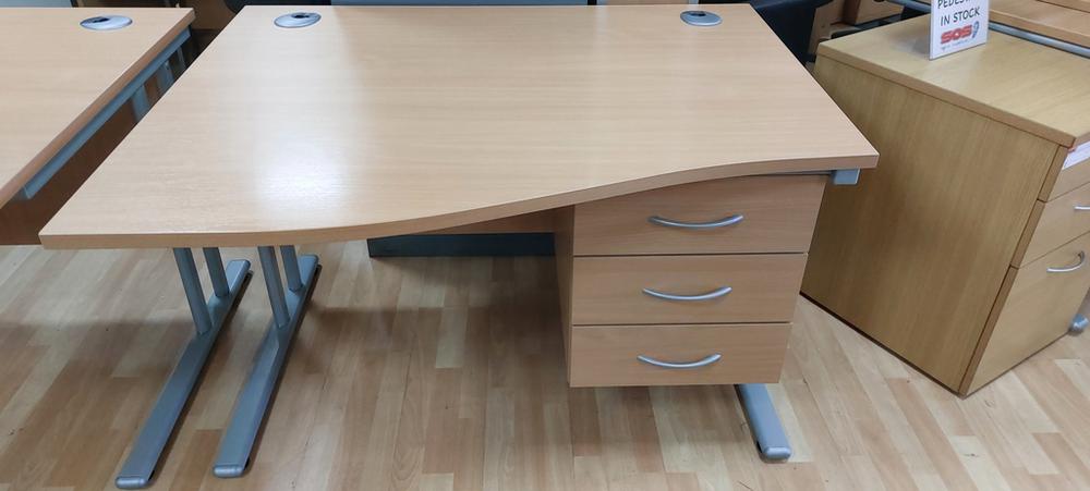 Beech Elite 1200mm Wave Desk With Fixed Drawers