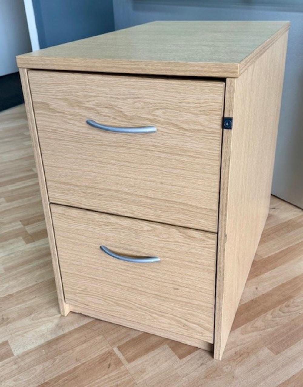 Stone Oak 2 Drawer Desk High Filing Cabinet / Pedestal 800mm Deep