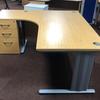 Imperial Qudos L/H Calva Oak 1600mm Radial Desk + Desk High Pedestal