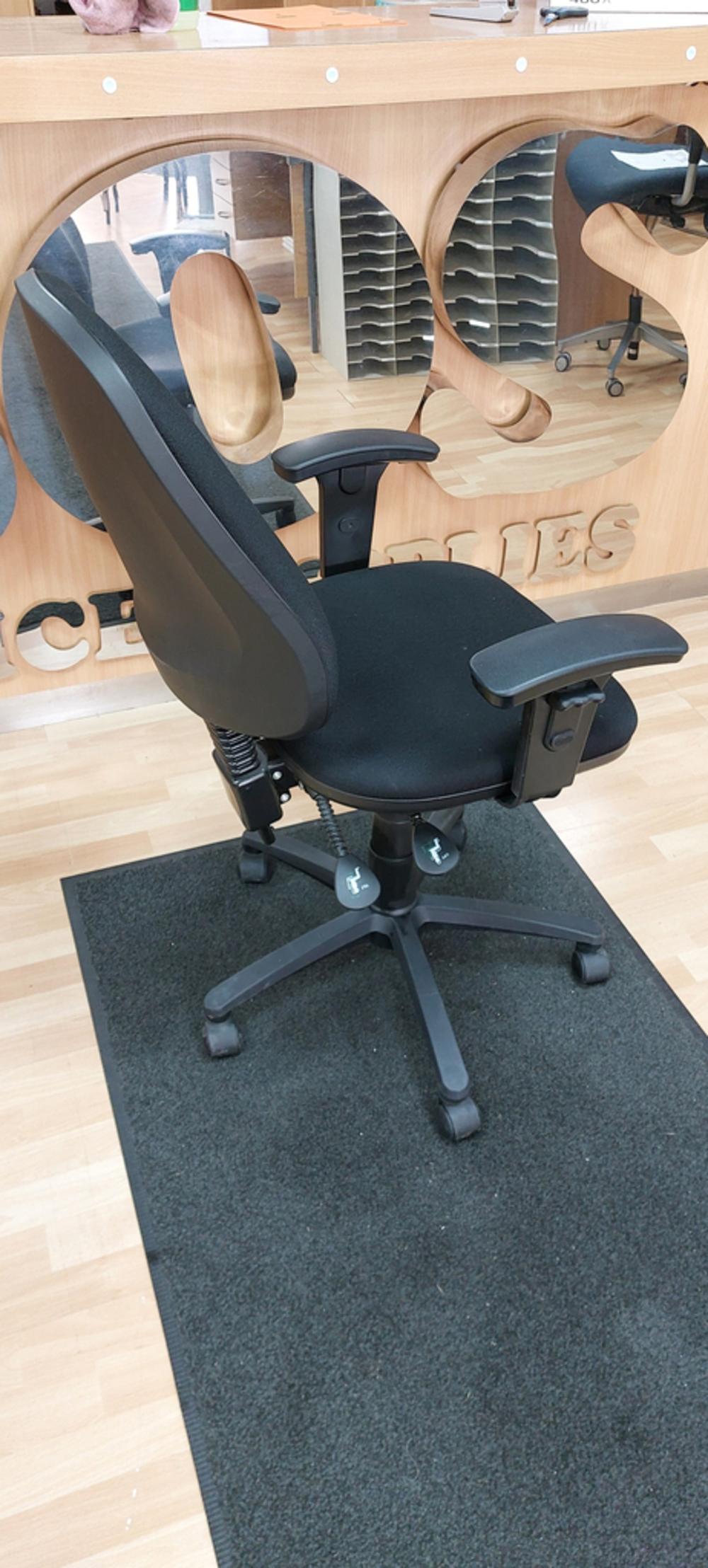 Black Fabric High Back Operator Chair With Adjustable Arm