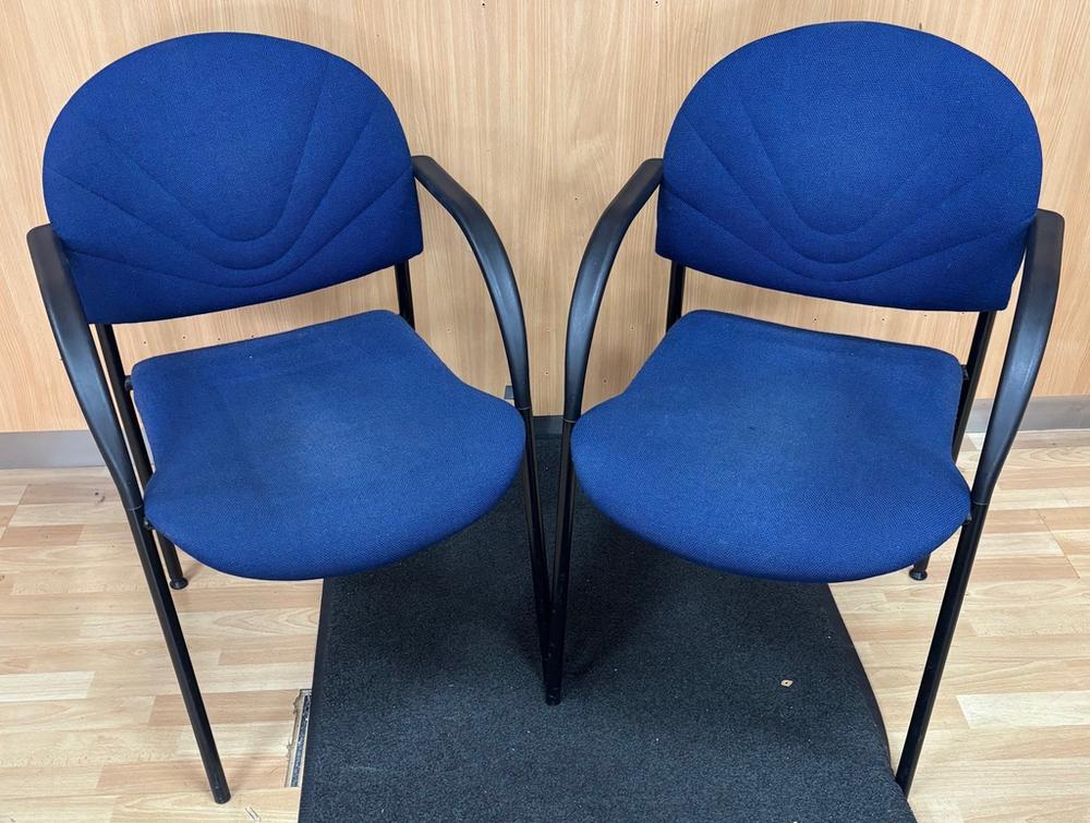 Pair of Blue Stacking Arm Chairs with Black Frame