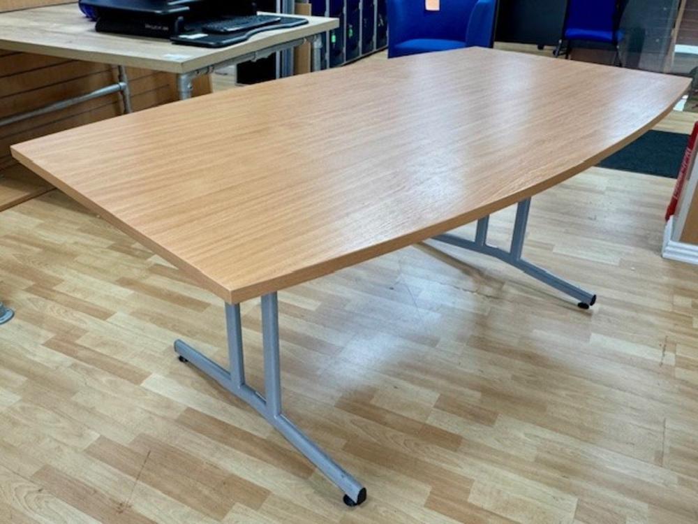 Beech Barrel Shape Meeting Table on Silver Frame 1800 x 1000mm 