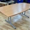 Beech Barrel Shape Meeting Table on Silver Frame 1800 x 1000mm 