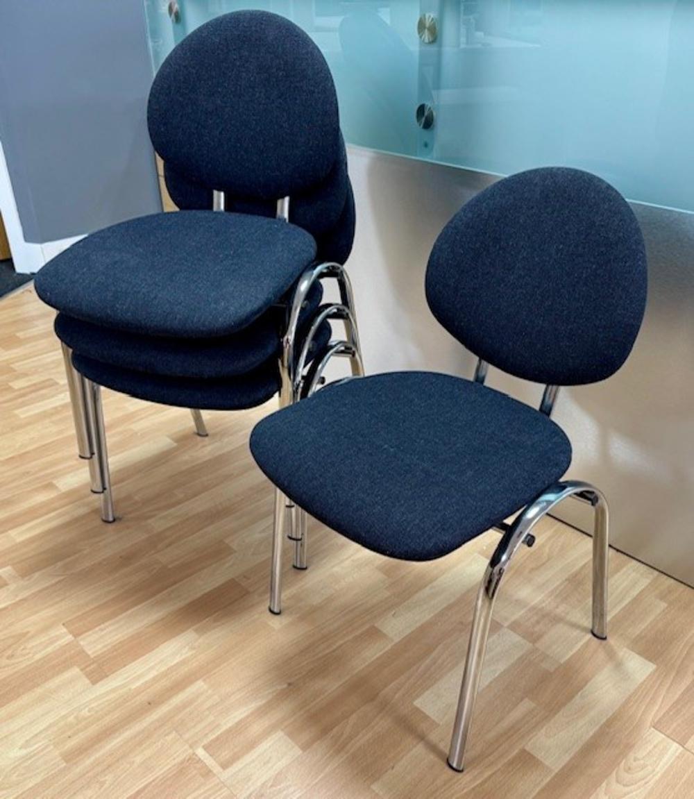 Set Of 4 Torasen Chrome Frame Stacking Chairs - Charcoal Fabric