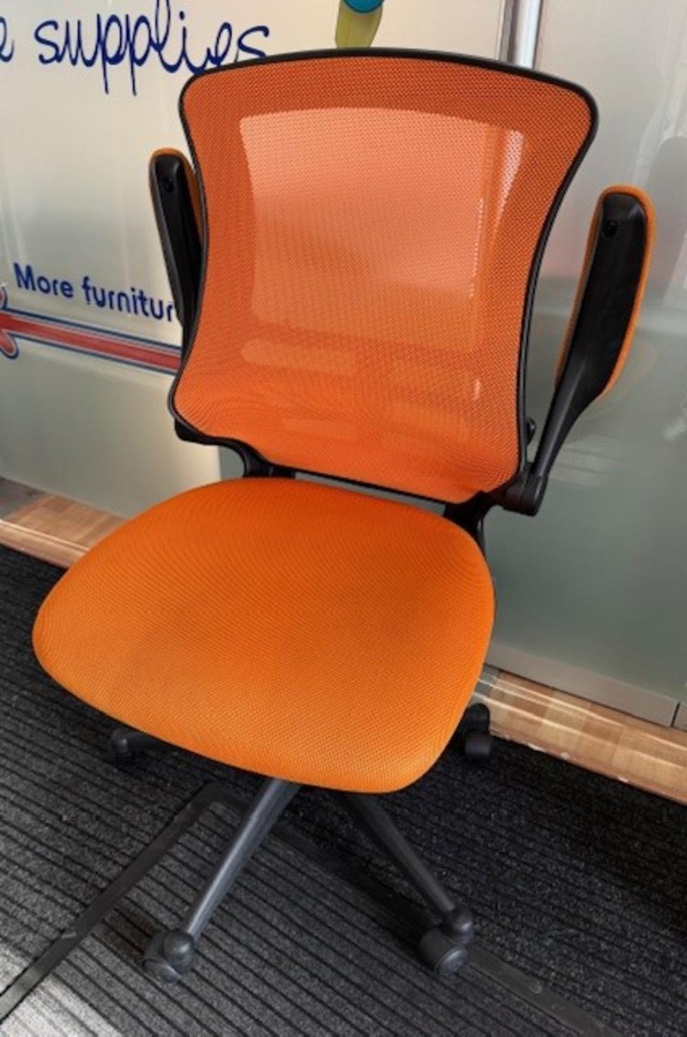 Orange Mesh Operator Chairs with Foldback Arms