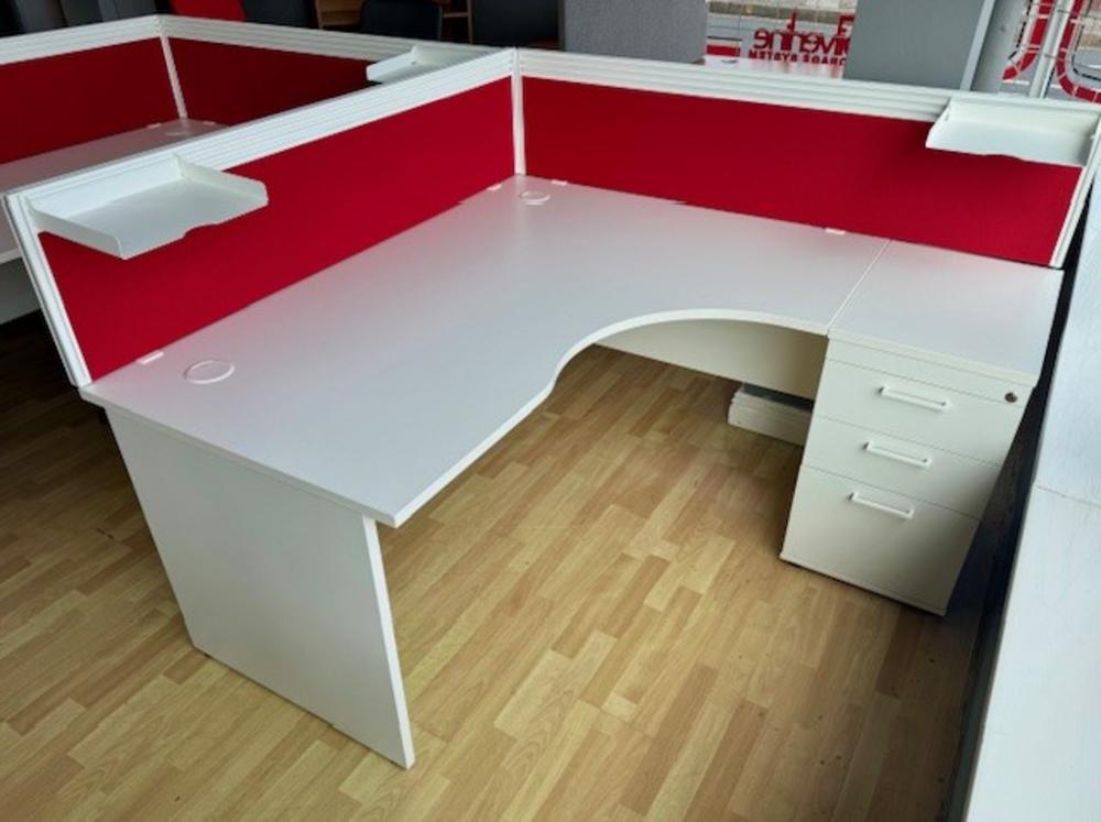1600mm Radial Desk With Pedestal Drawer and Desk Top Screen