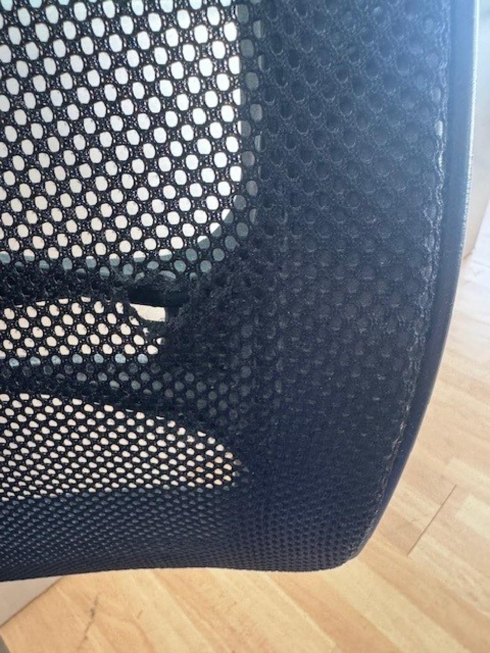 Scuba Blue Mesh Back Task Chair with Fixed Arms- Rip In Backrest