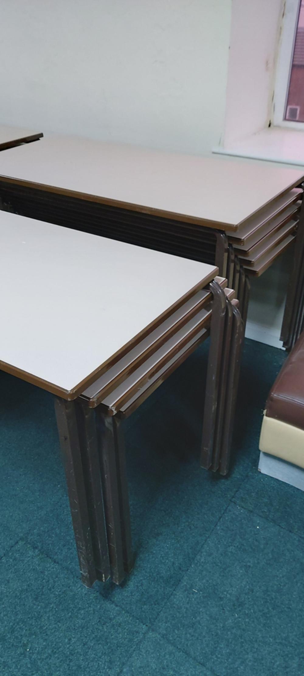 Fully Welded Stacking Canteen Table  Cream Top With Brown Legs