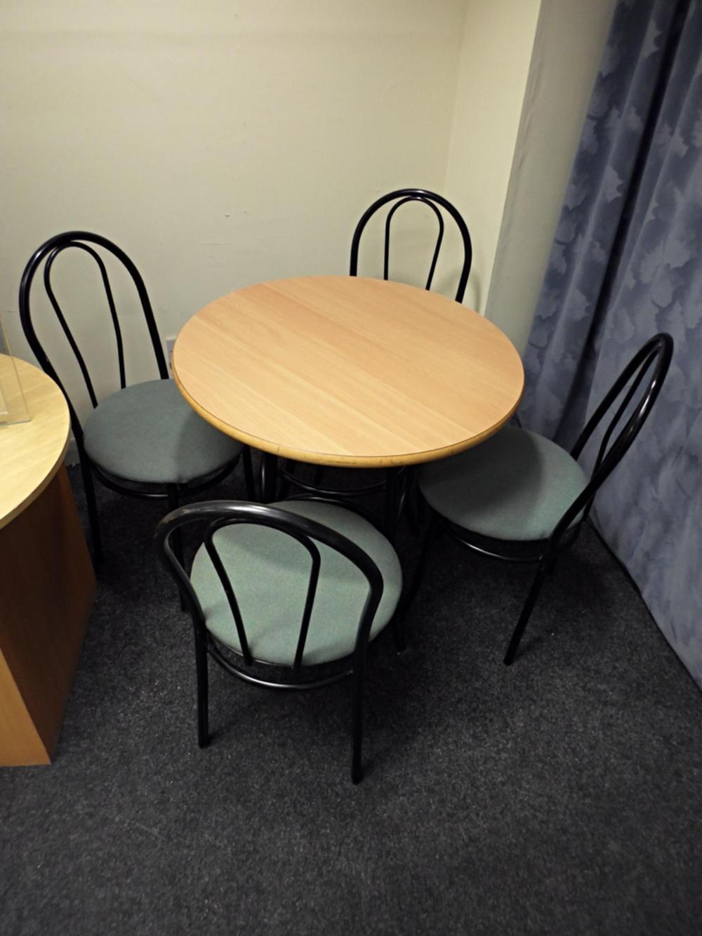 Beech Cafe Table With 4 Chairs Green Padded Chairs  