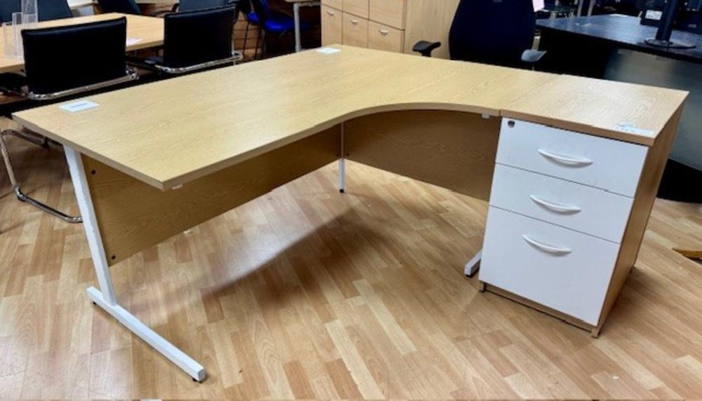 Two Tone R/Hand 1600mm Radial Desk with Desk High Pedestal 