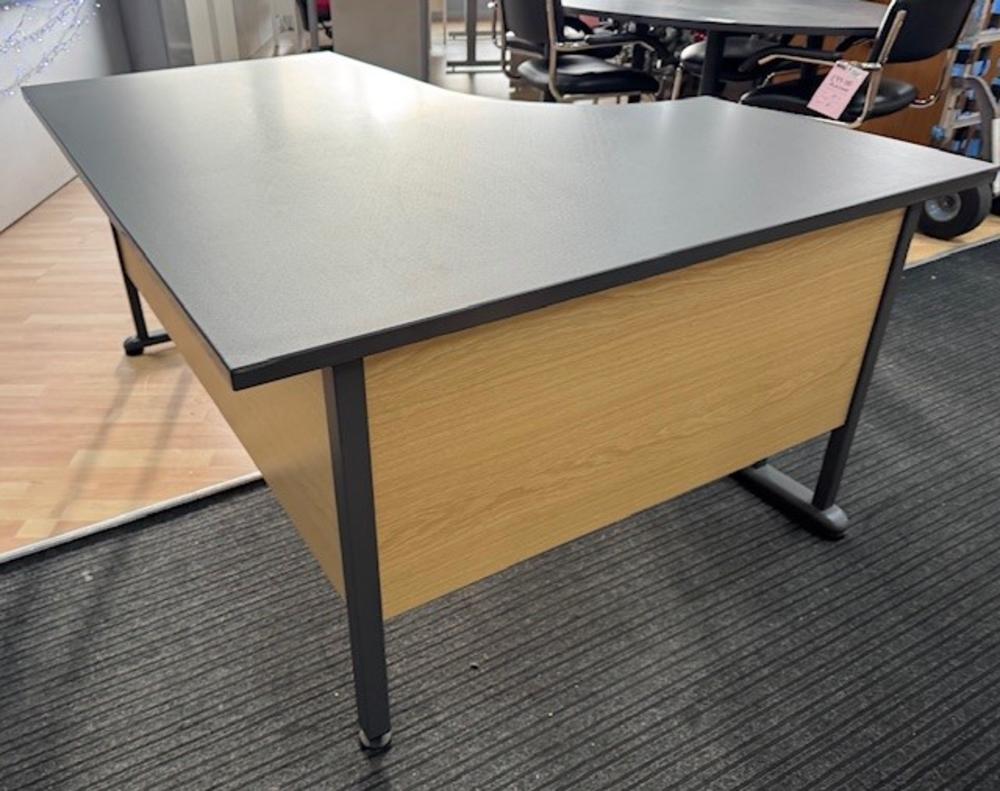 1600 x 1200mm Left Hand Radial Desk in Graphite with Stone Oak Modesty Panels 