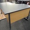 1600 x 1200mm Left Hand Radial Desk in Graphite with Stone Oak Modesty Panels 