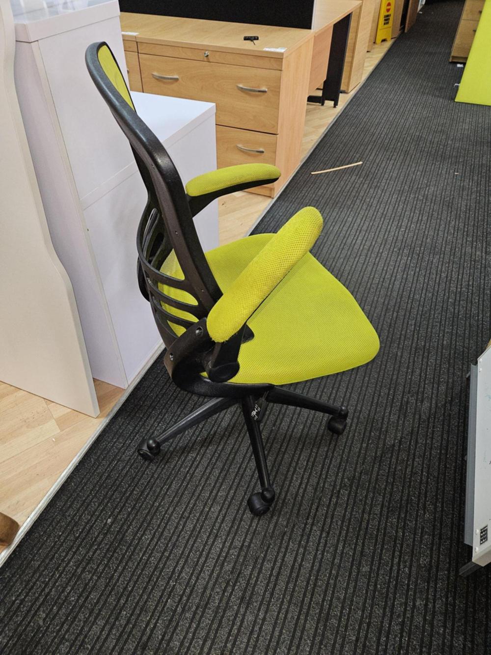 Lime Green Mesh Chair With Fold Up Arms 