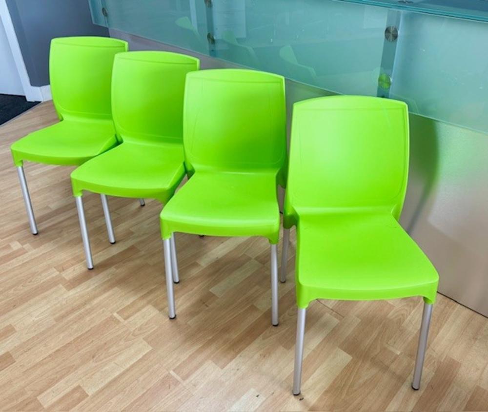 Set of 4 Lime Green Plastic Stacking Chairs
