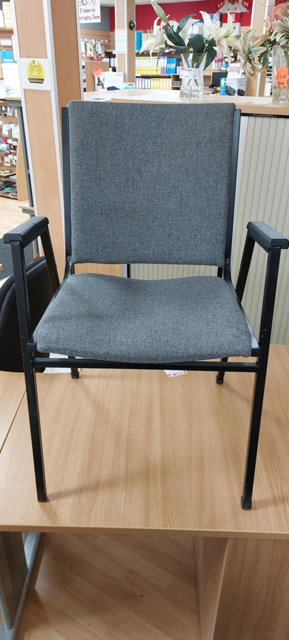 Grey Fabric Side Chair With Fixed Arms