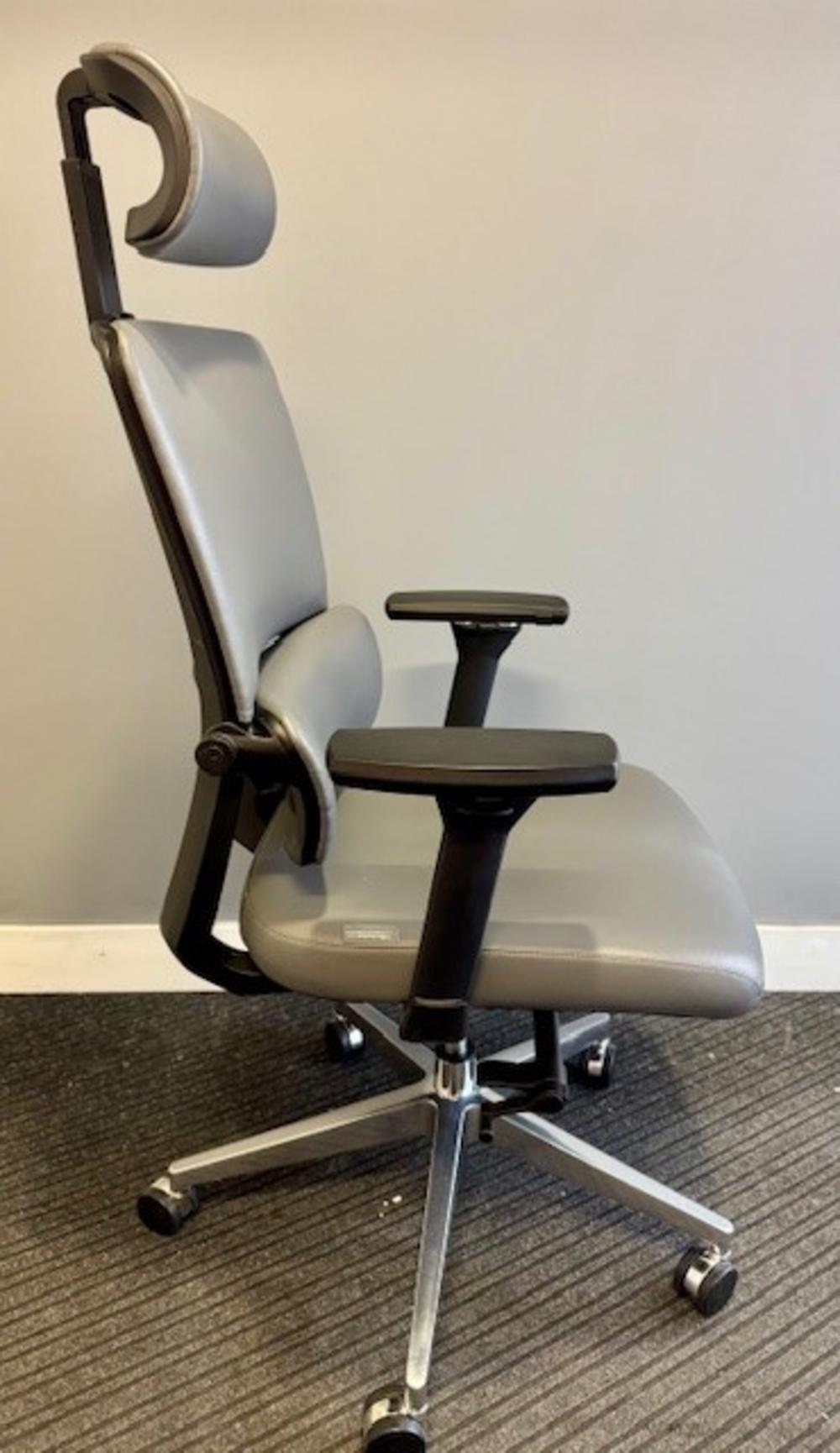 Grey Faux Leather High Back Executive Chair With Headrest