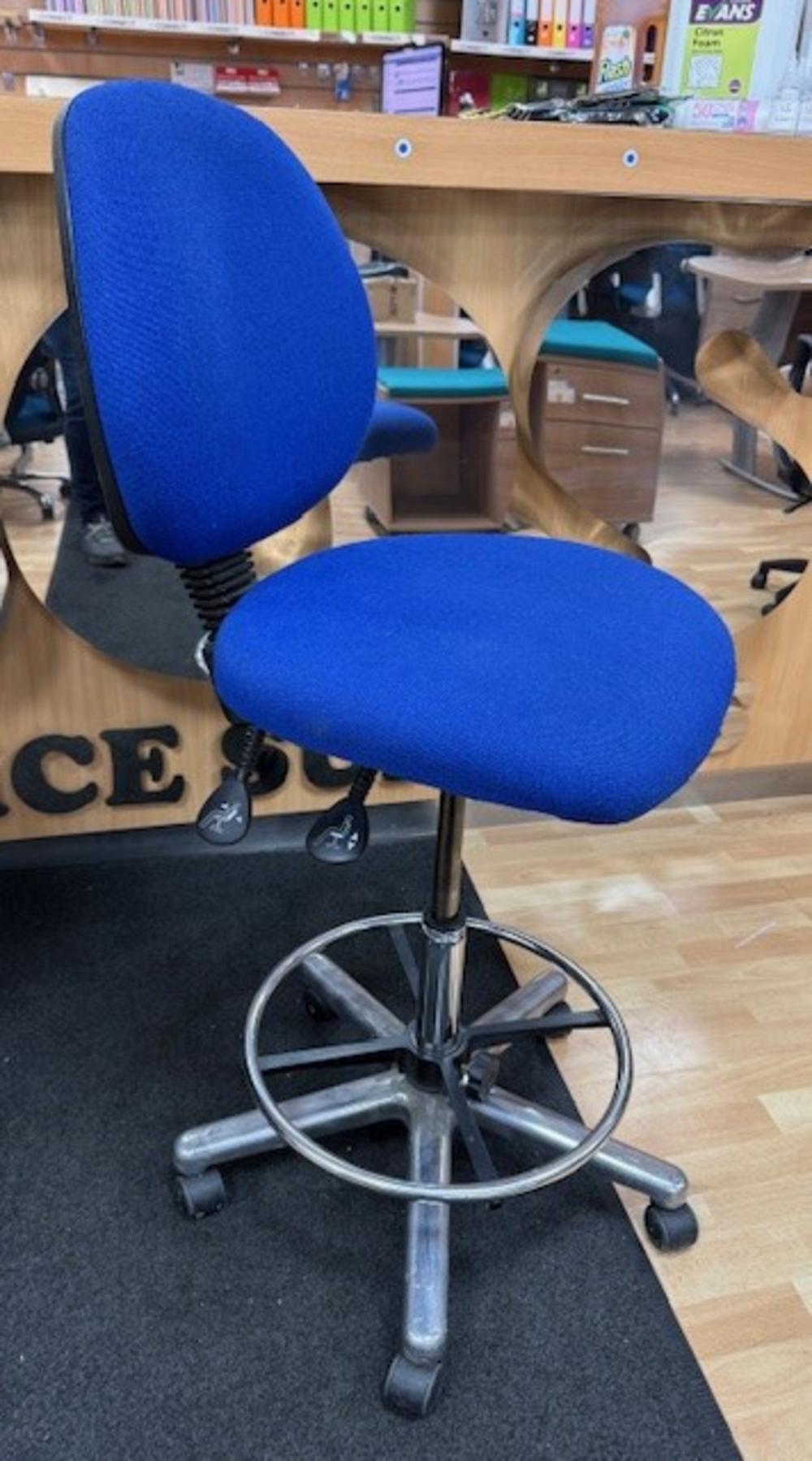 Blue Fabric Medium Back Draughtsman Chair with Wheels 