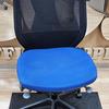 Mesh Chair With Blue Fabric Seat Pad.