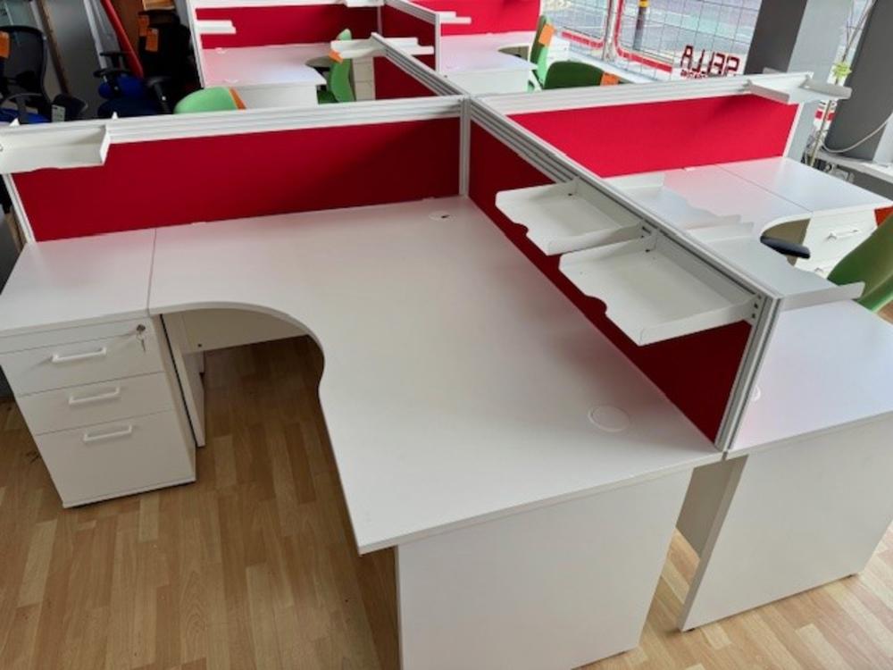 4 Person Desk Set with Drawers & Divider Screens