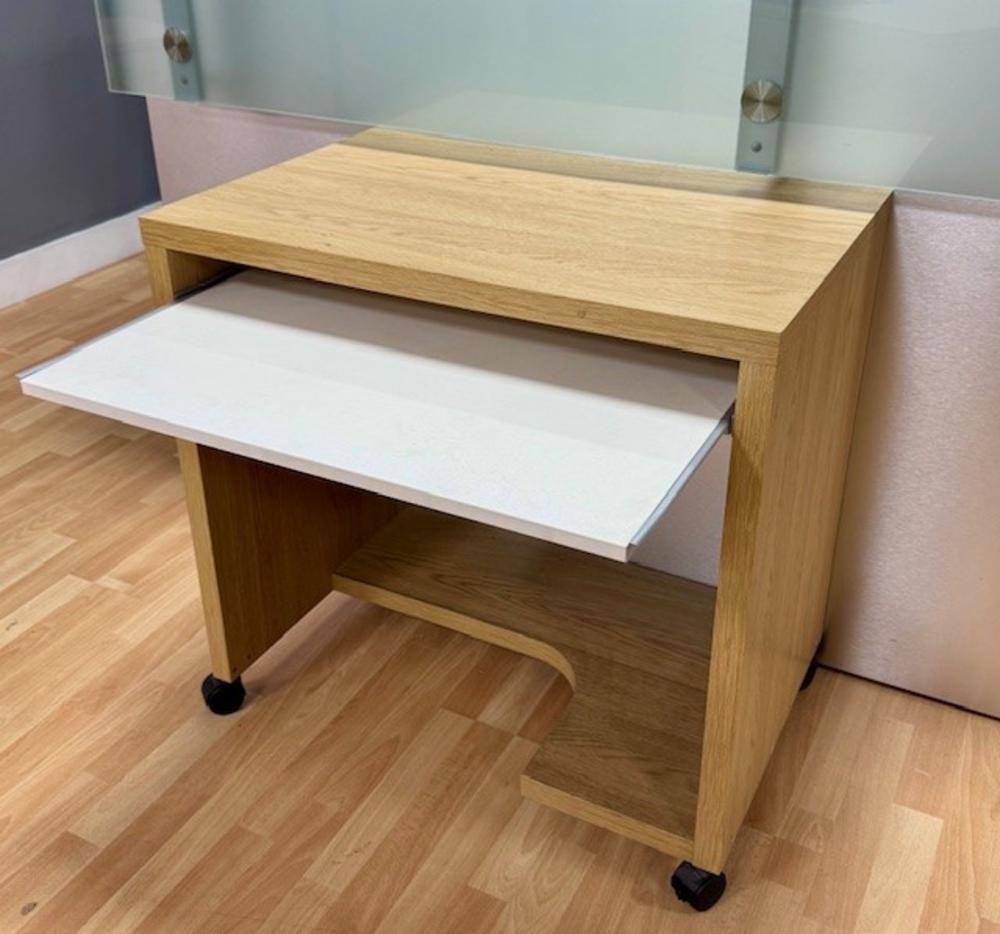 Oak Home Office Computer Desk with White Pull Out Keyboard Shelf