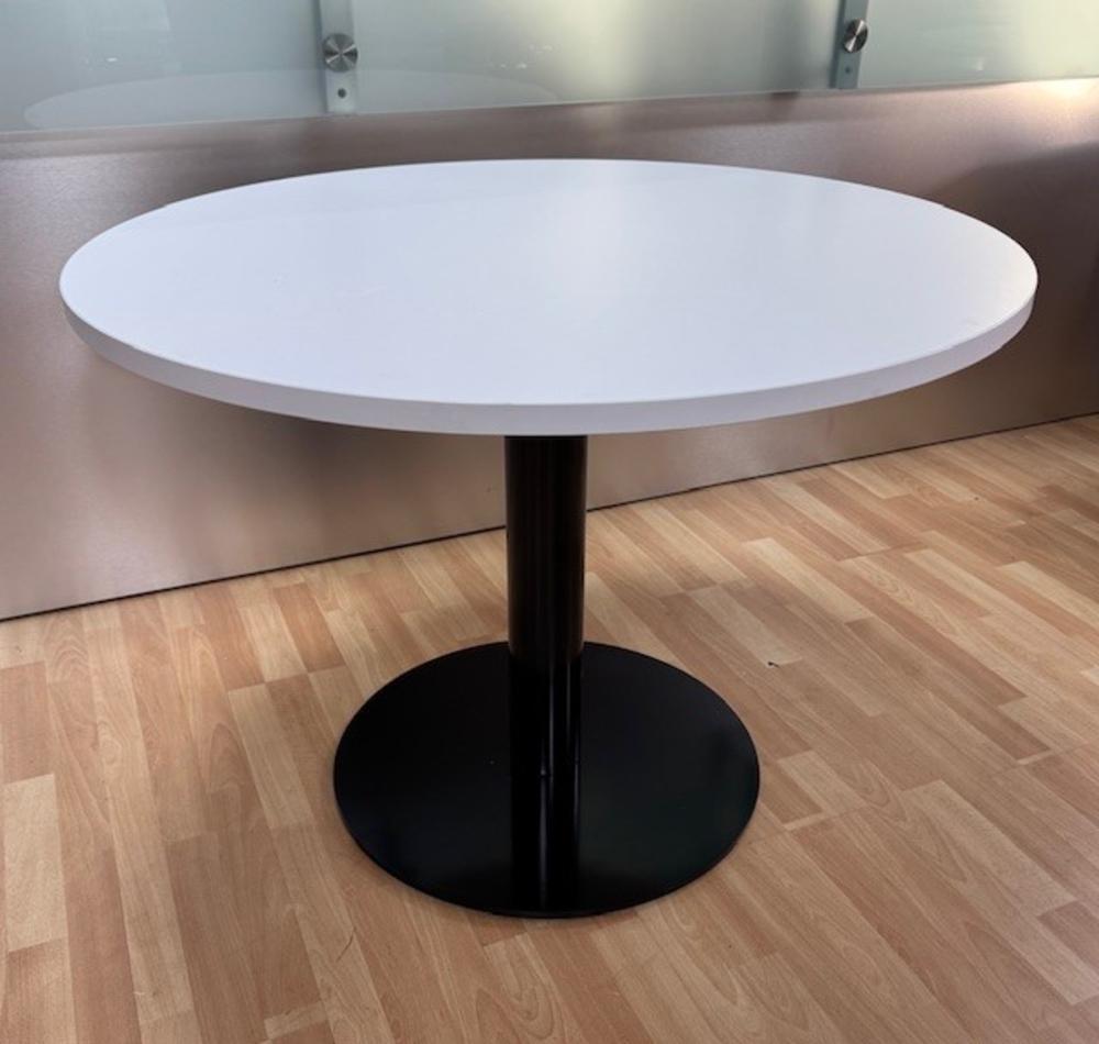 Circular Meeting Table in White on Black Column Base 1000mm Dia.