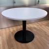 Circular Meeting Table in White on Black Column Base 1000mm Dia.