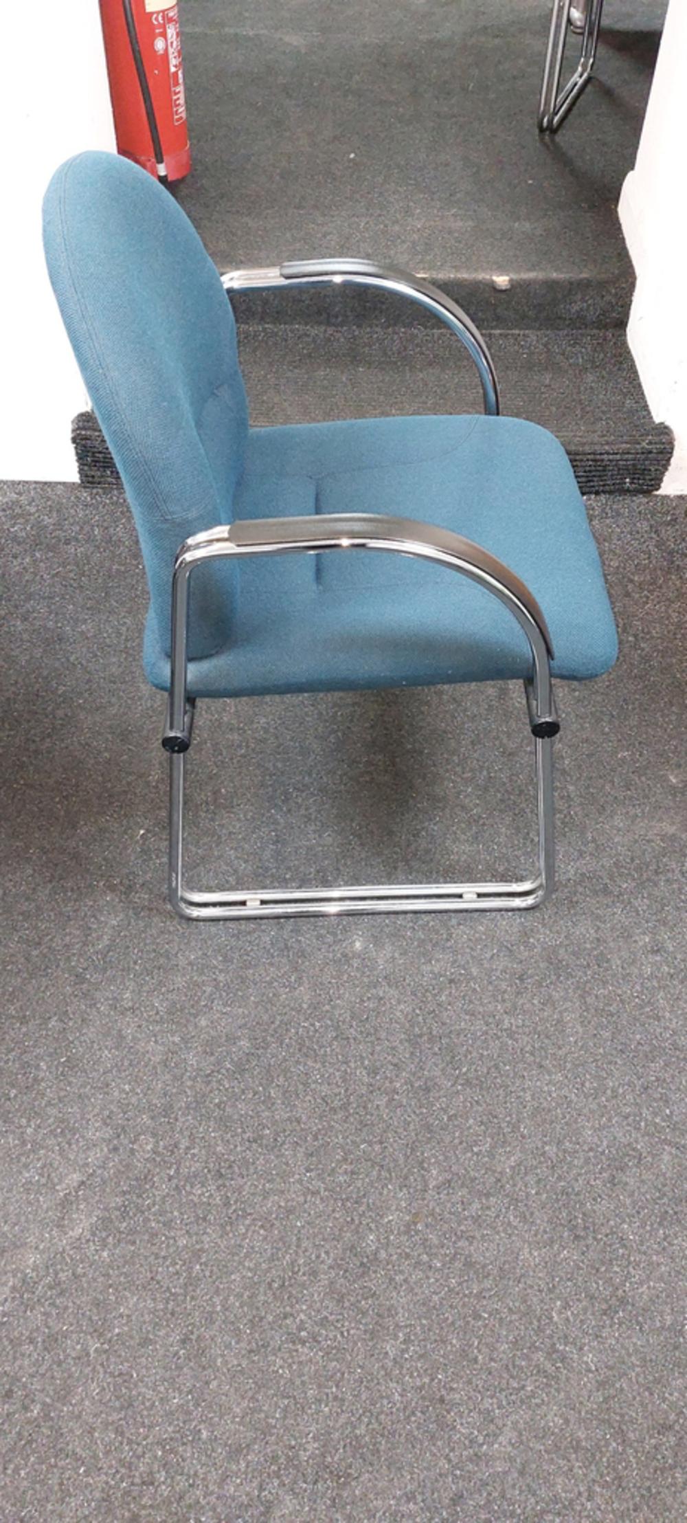 Green Fabric Meeting Chair With Chrome Frame And Fixed Arm Rests