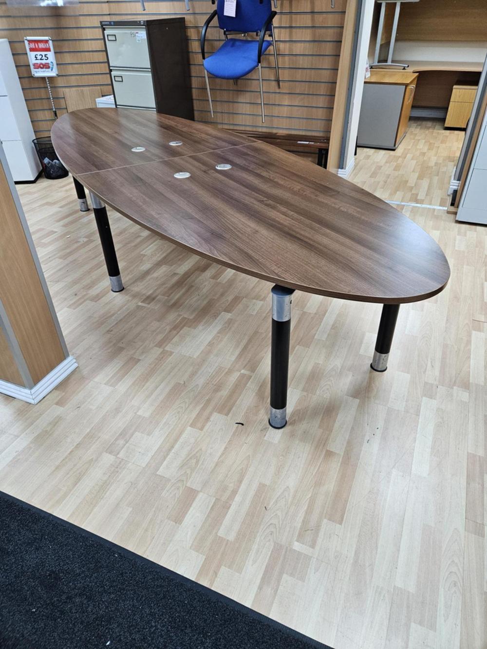 Elliptical Walnut 3600mm Boardroom Table With Cable Ports