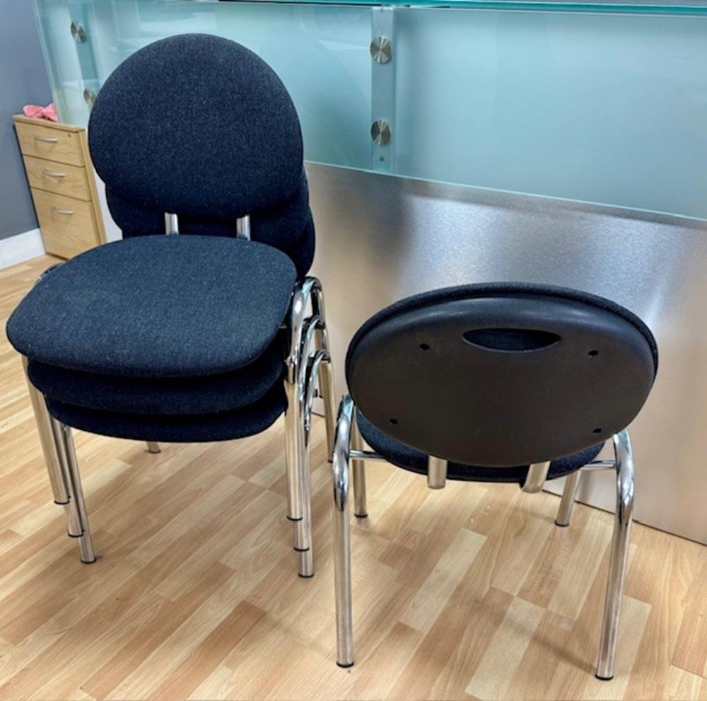Set Of 4 Torasen Chrome Frame Stacking Chairs - Charcoal Fabric