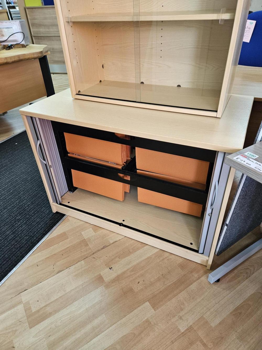 Jap Ash Tambour Door Unit With Glass Sliding Door Bookcase