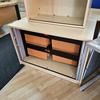 Jap Ash Tambour Door Unit With Glass Sliding Door Bookcase