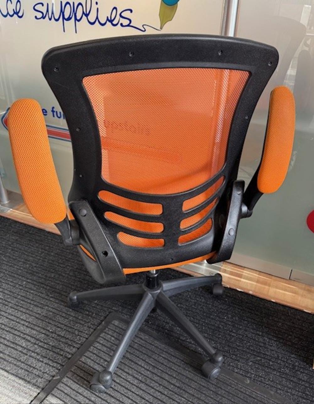 Orange Mesh Operator Chairs with Foldback Arms