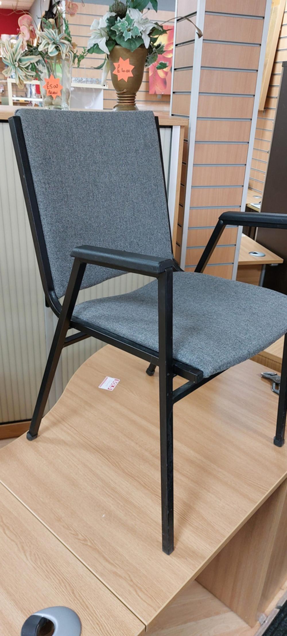Grey Fabric Side Chair With Fixed Arms