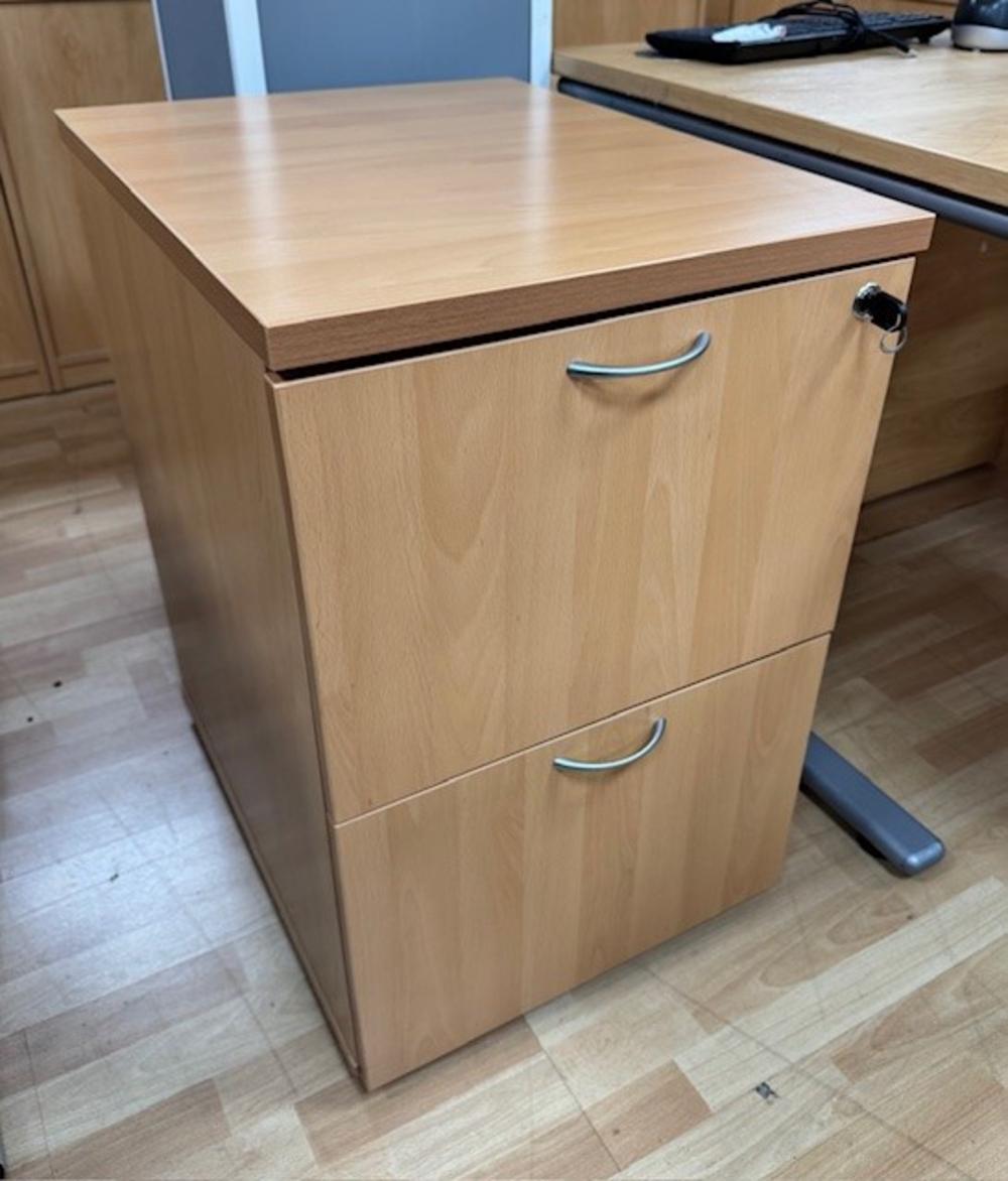 Lockable Beech 2 Drawer Filing Cabinet 