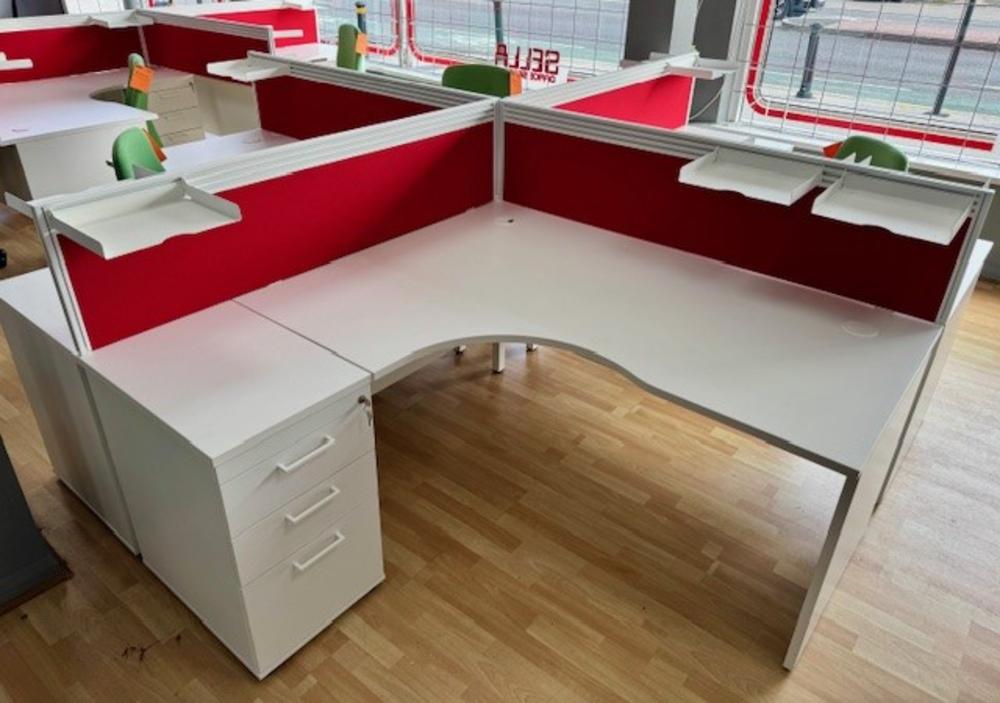 4 Person Desk Set with Drawers & Divider Screens