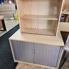 Jap Ash Tambour Door Unit With Glass Sliding Door Bookcase