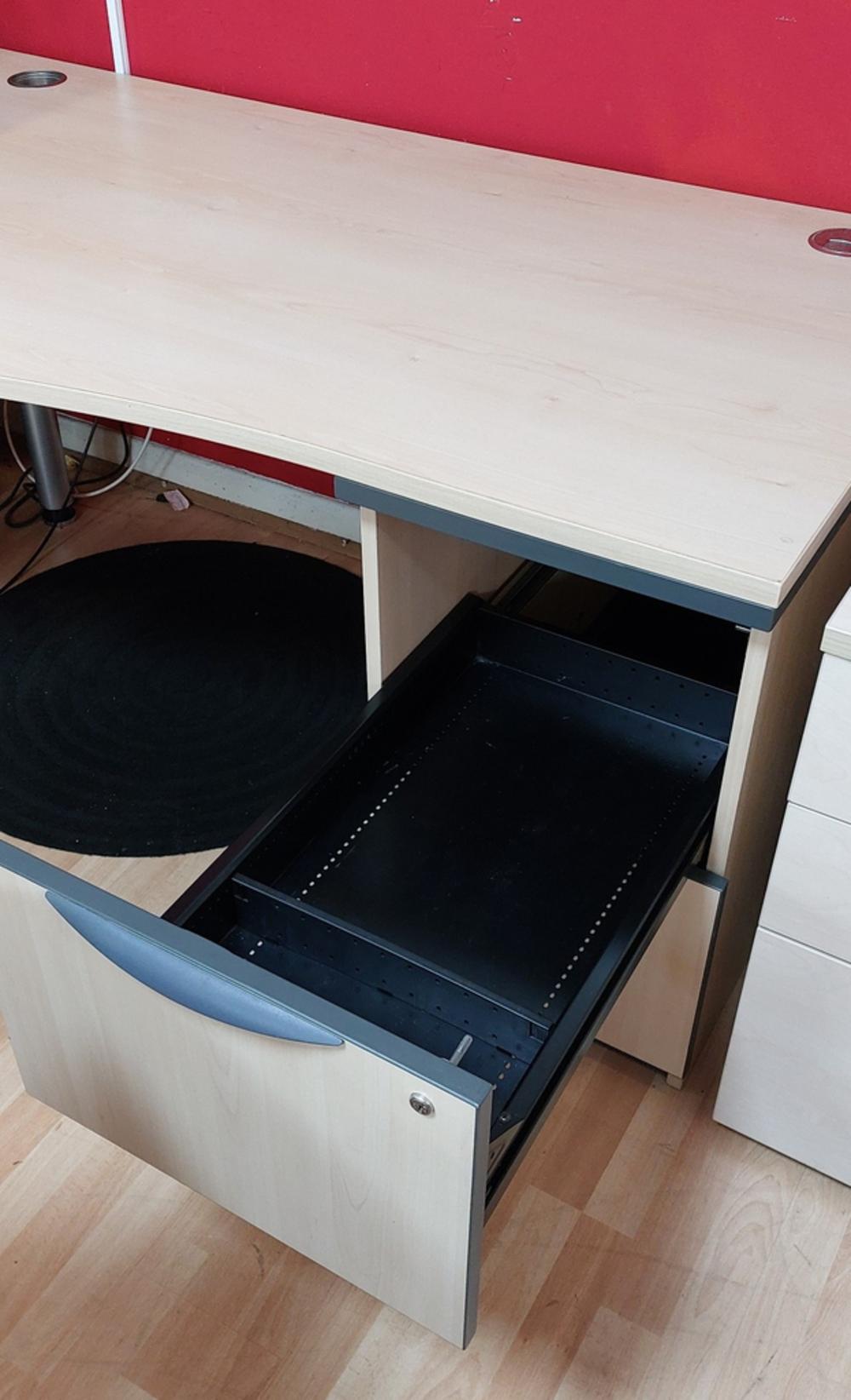 Maple 1600mm L/H Wave Desk with Drawers
